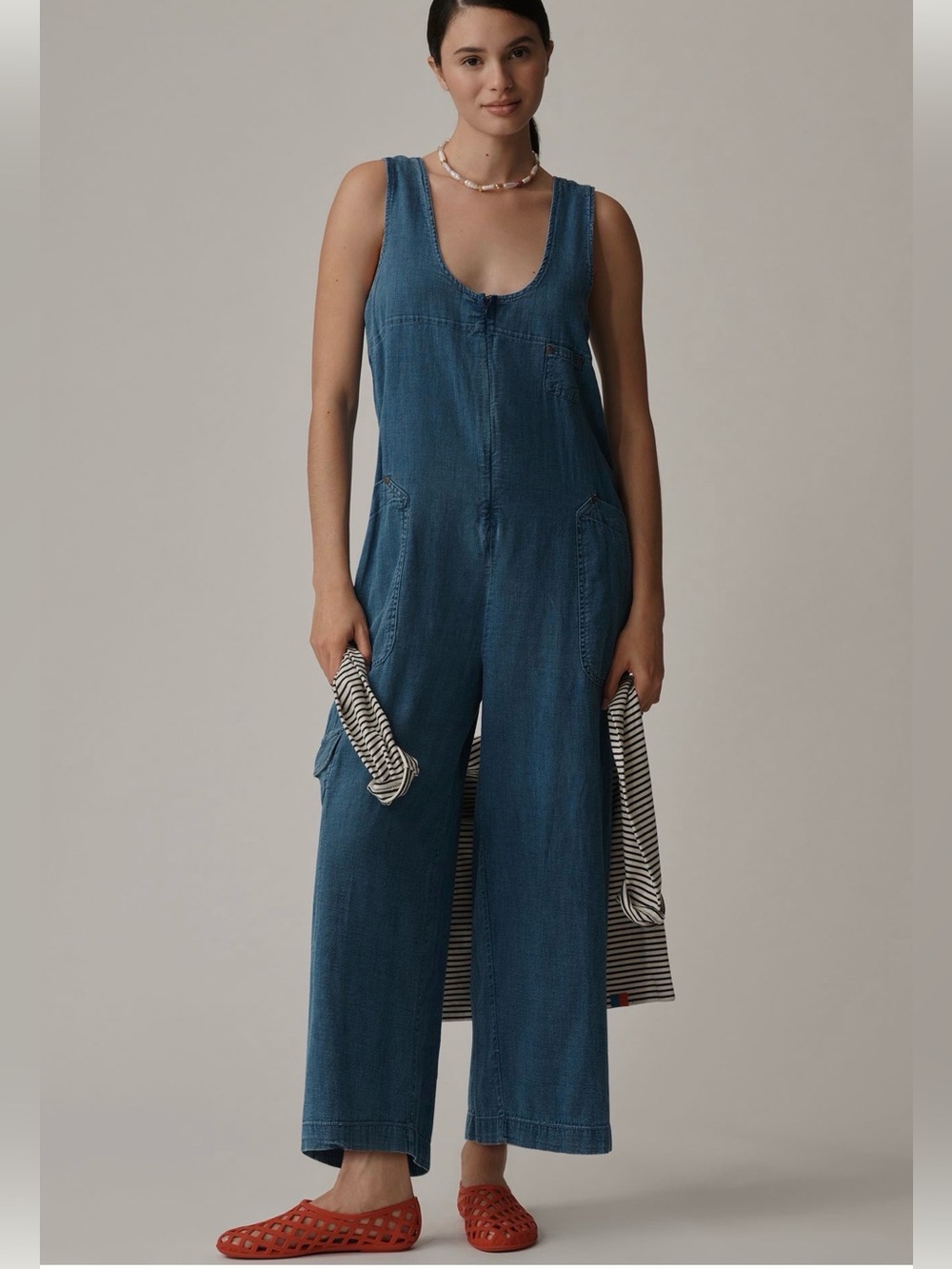 Pilcro Blue Sleeveless Denim Jumpsuit